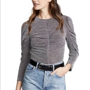 REBECCA TAYLOR Metallic Silver Ruched Holiday Festive Party New Years Eve Top